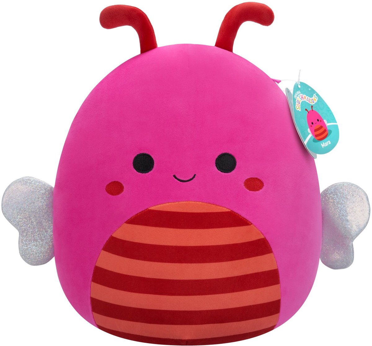 Squishmallows Jazwares - peluche moyenne (mara - abeille rose vif avec ventre rayé orange et bordeaux) - peluche 30cm