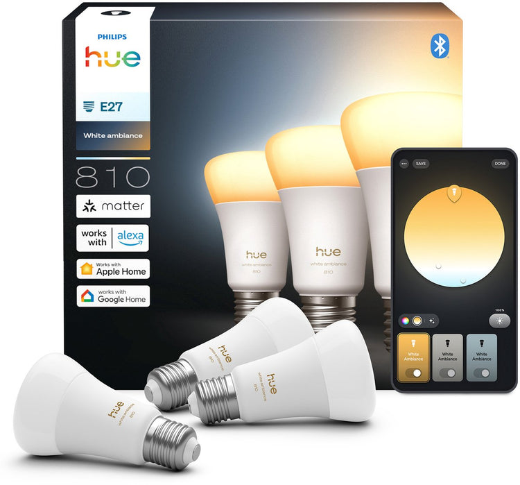 Lampe Philips Hue Smart LED A60, lumière blanche chaude à froide, culot E27, lot de 3
