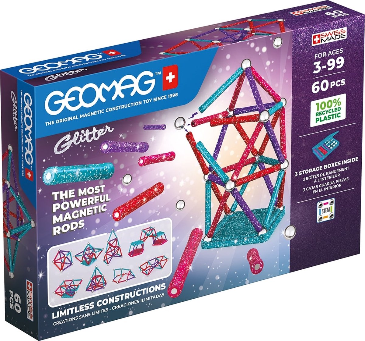 Set de paillettes Geomag recyclées - 60 pièces