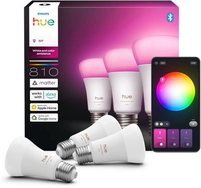 Lampe Philips Hue smart LED A60 - lumière blanche et colorée - culot E27 - 810 lumens - 3 pièces