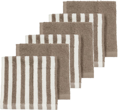 Lingettes pour le visage Meyco baby fat stripe - tissu éponge jacquard - taupe - 30x30cm - paquet de 6