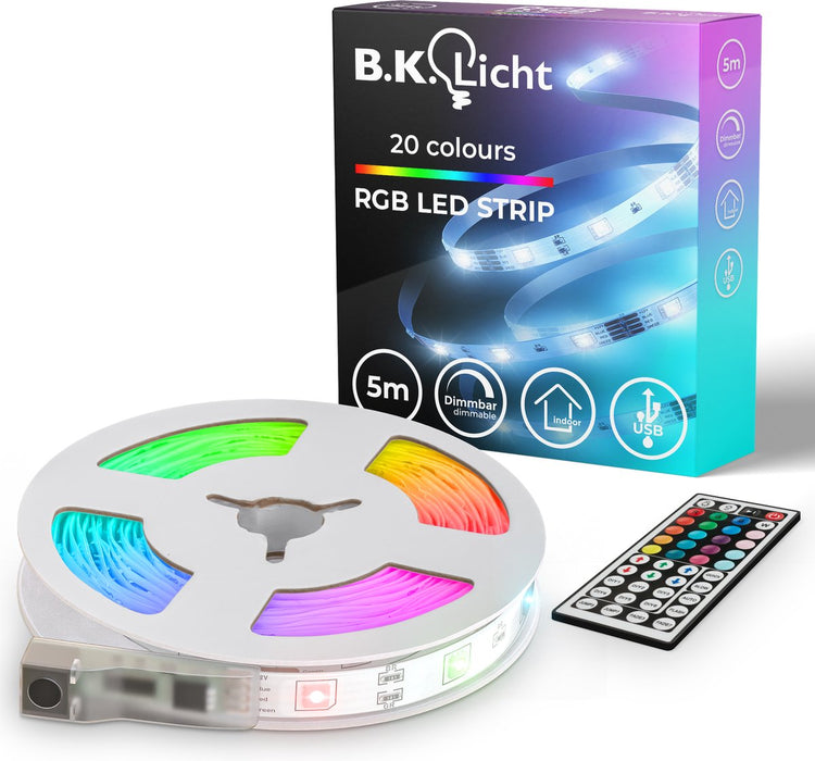 B.K. lumière - bande LED - 5 mètres - avec USB - avec RVB - dimmable - lumière colorée - avec télécommande