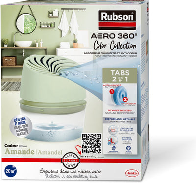 Rubson absorbeur d'humidité aero360 color collection amande boîte 450g | dispositif déshumidificateur captant l'humidité | déshumidificateur | absorbeur d'humidité à l'intérieur.