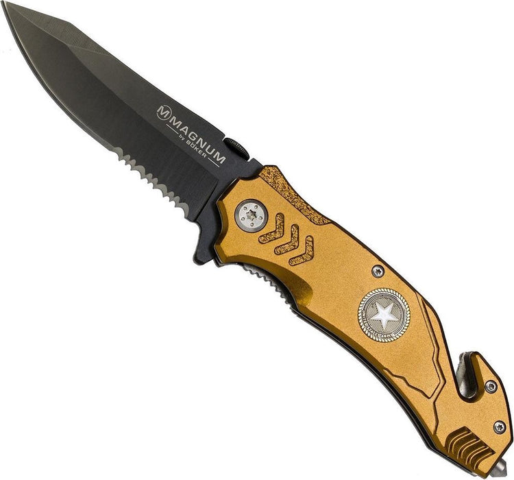 Couteau de poche pliant Magnum by Boker - avec brise-verre et coupe-ceinture - 20,8 cm