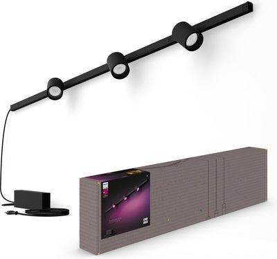 Applique murale d'éclairage sur rail Philips hue perifo - lumière blanche et colorée - 3 spots - noir - kit de base