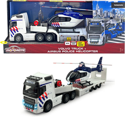 Majorette grande série - camion volvo + hélicoptère de police nl - métal - son et lumière - 35 cm - véhicule jouet