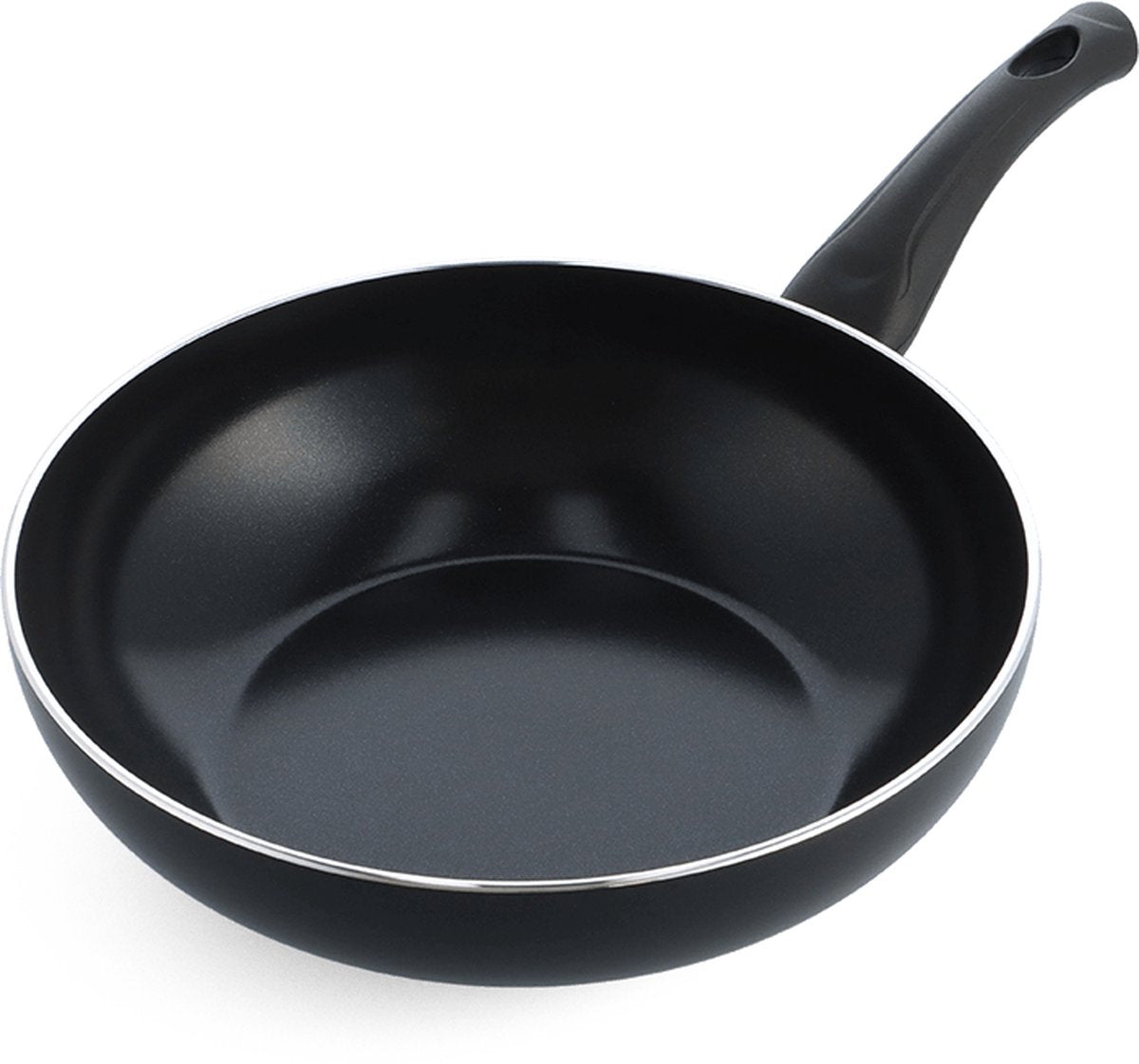 Poêle wok Bk brillant 28 cm - 3,7 l - revêtement antiadhésif sans PFA - poêle wok induction - poêle céramique - passe au four jusqu'à 230°c - poignées froides - sans couvercle - noir
