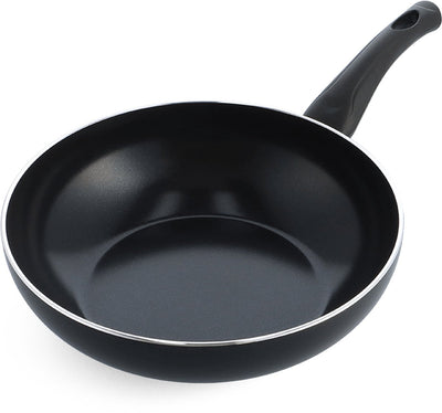 Poêle wok Bk brillant 28 cm - 3,7 l - revêtement antiadhésif sans PFA - poêle wok induction - poêle céramique - passe au four jusqu'à 230°c - poignées froides - sans couvercle - noir