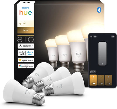 Lampe Philips Hue Smart LED A60, lumière blanc chaud, culot E27, lot de 4