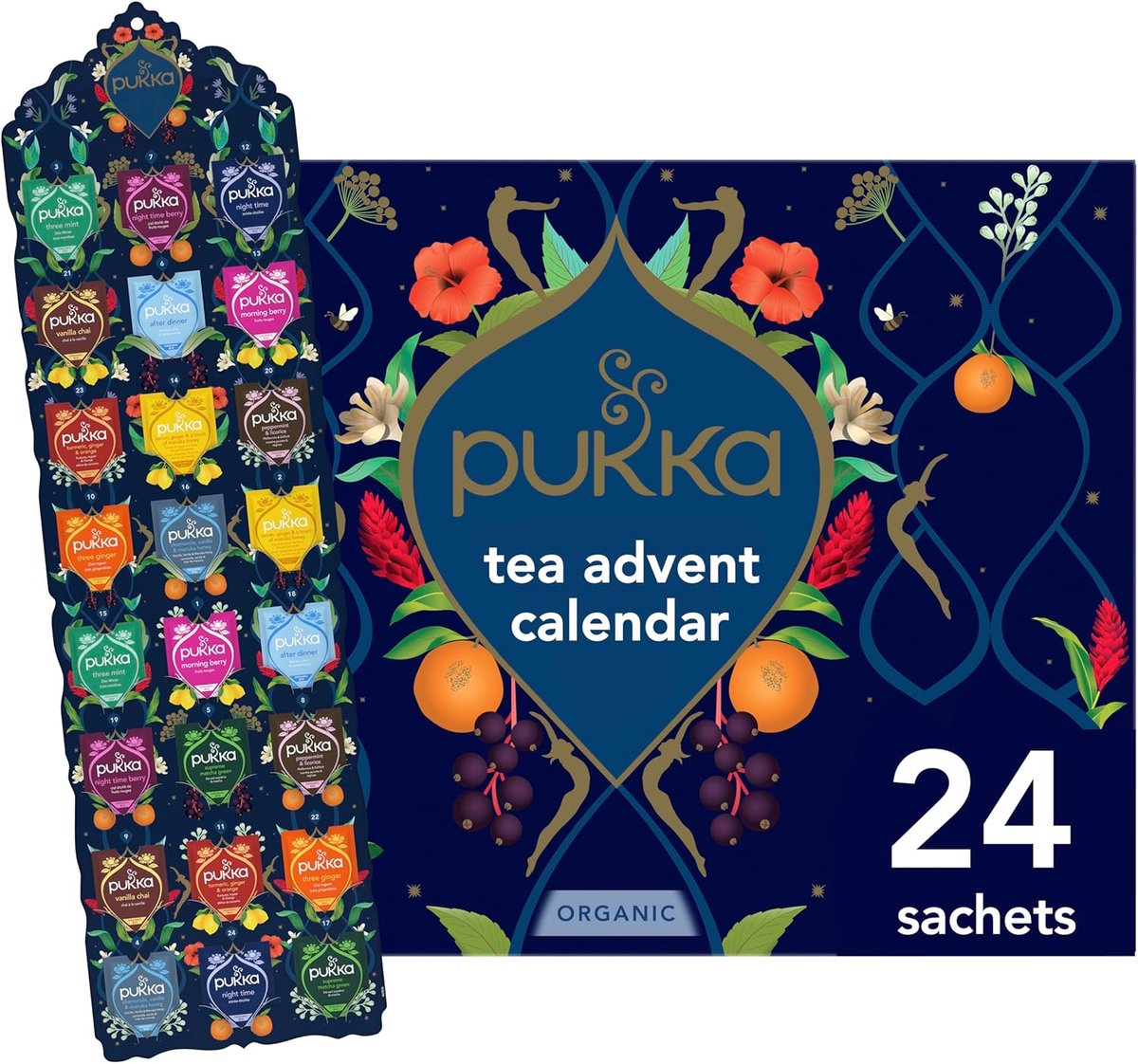 Calendrier de l'Avent thé Pukka 2026 - coffret cadeau 24 sachets de thé - boîte à thé de l'Avent - assortiment de tisanes bio - coffret cadeau thé
