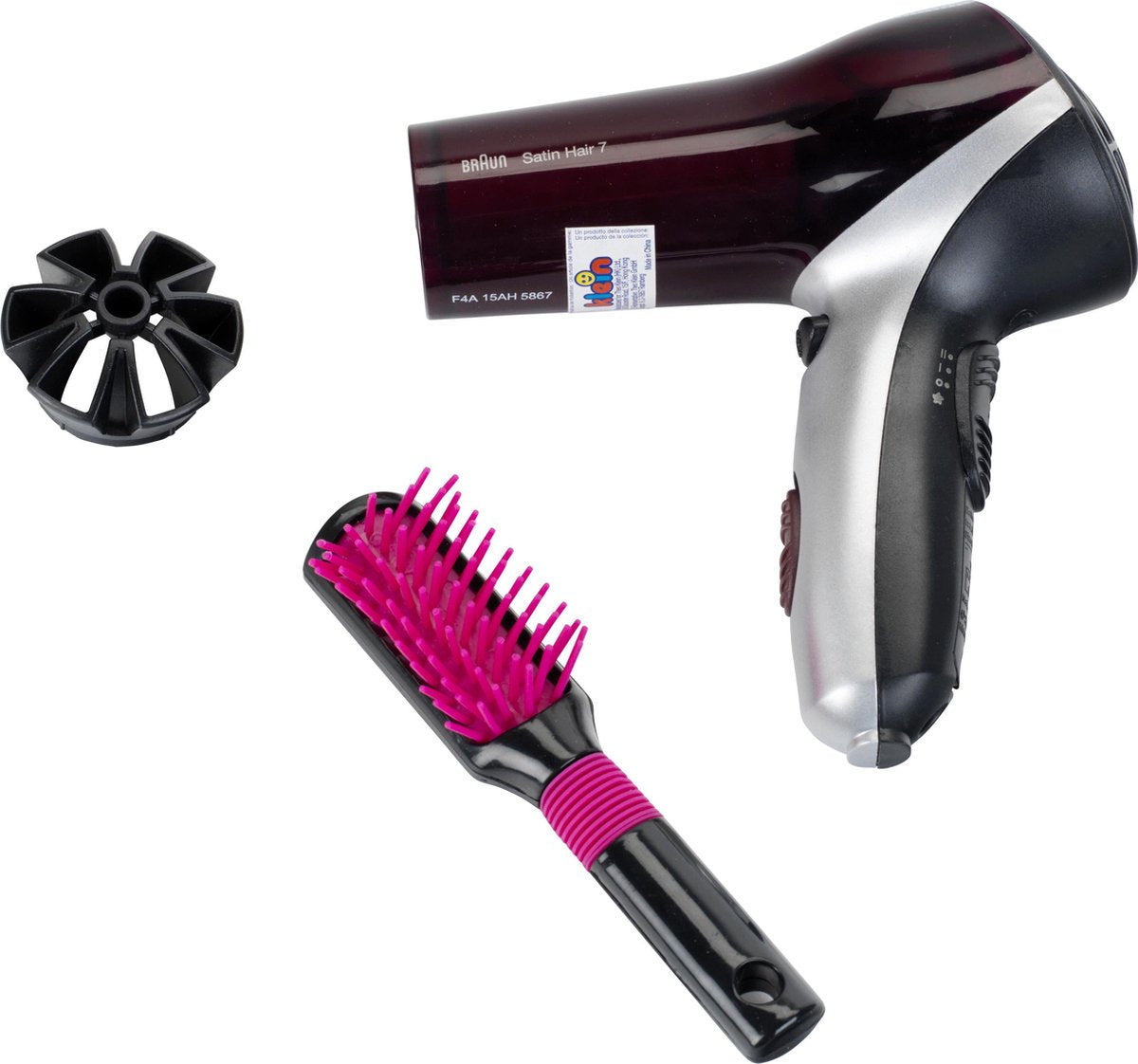 Sèche-cheveux Klein Toys braun satin hair 7 avec brosse - incl. ventilateur avec mécanisme d'air froid - noir rose