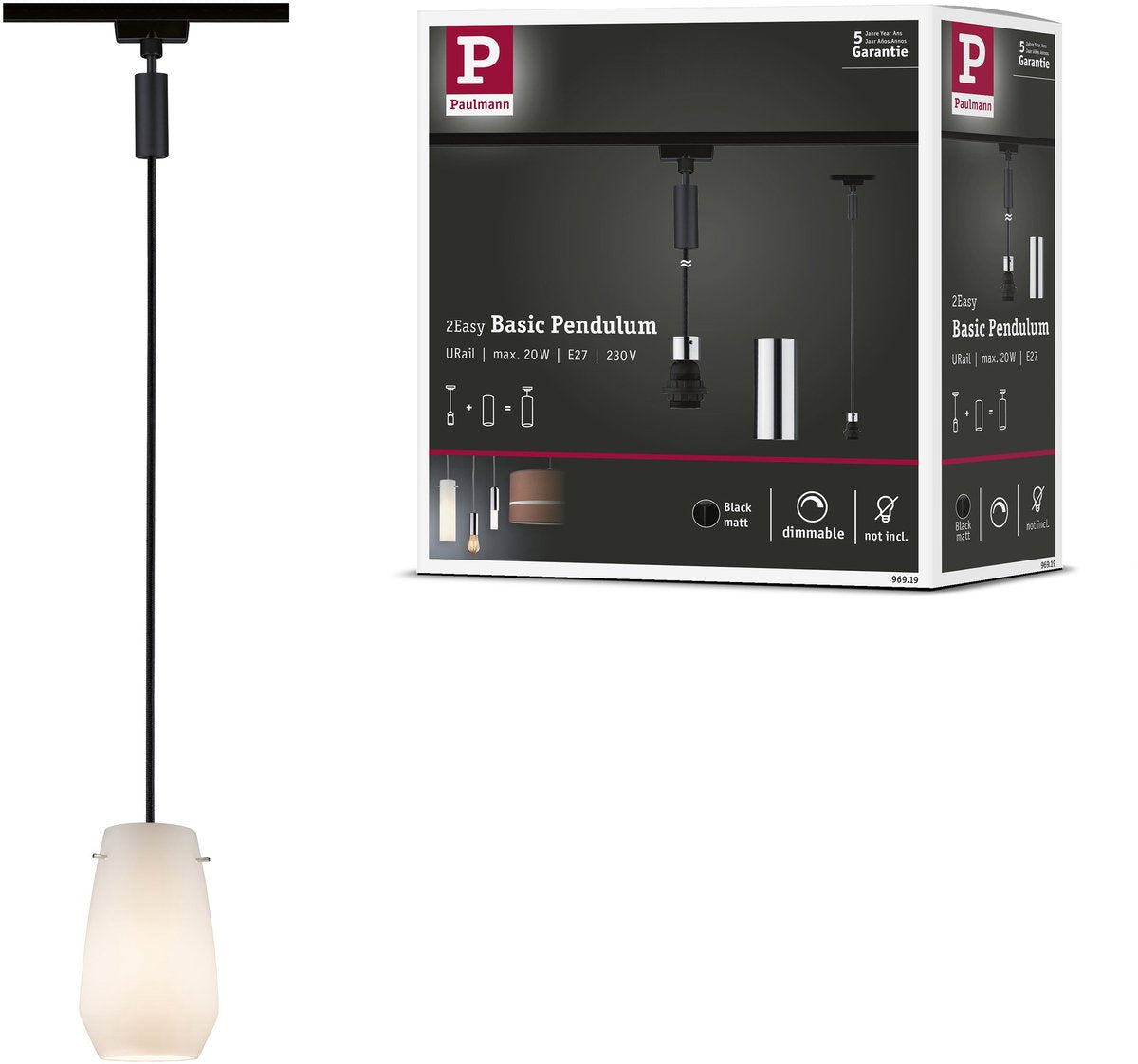 Suspensions Paulmann urail 2easy e27 max. 20w dimmable 230v noir mat, chrome