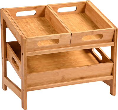 Etagère de comptoir de cuisine Kesper - 2 niveaux - bambou - organisateur d'étagères - 39 x 26 x 35 cm - bol à fruits - étagère à épices - récipients amovibles