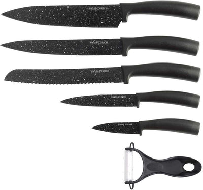 Couteaux Kinghoff dans un ensemble de 6 pièces - acier avec revêtement marbré - dans un coffret cadeau - noir -