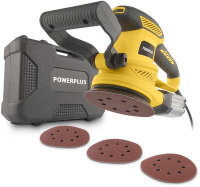 Ponceuse excentrique électrique Powerplus powx04710 - 450w, papier de verre ᴓ125mm - 26000min-1, avec 6 acc. et étui de rangement