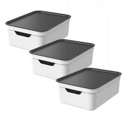 Rotho jive boîtes de rangement lot de 3 boîtes de rangement 10 l avec couvercle, plastique (pp recyclé), blanc anthracite, 3 x 10 l, 36,5x26,5x13cm