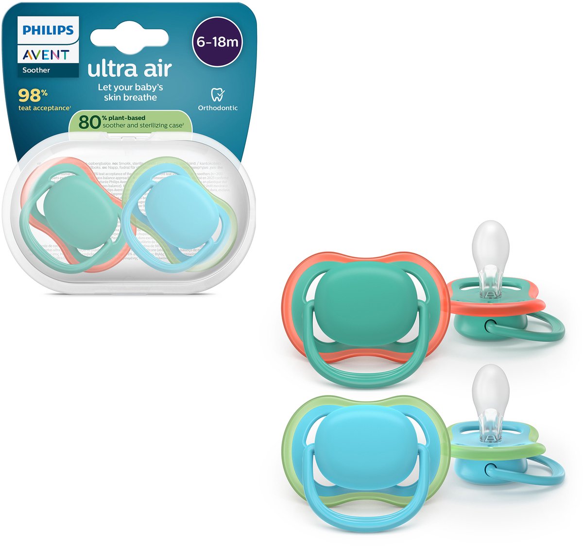 Philips avent ultra air – sucette respirante et légère (6-18 mois) – 2 pièces - scf087 10