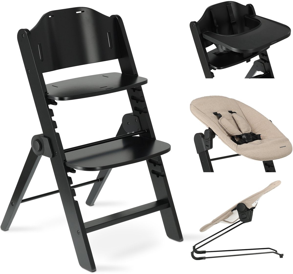 Chaise haute de luxe Deryan Odin avec transat - nougat noir