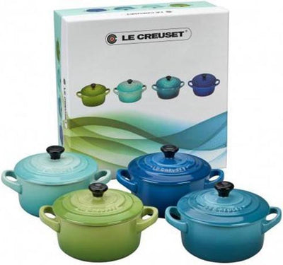 Le creuset - mini casseroles en faïence 10 cm - lot de 4 pièces - tons marins