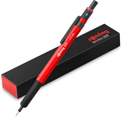 Porte-mine Rotring 500 | 0,5 mm graphite hb | manchon en plastique hexagonal rouge et poignée en métal avec structure antidérapante