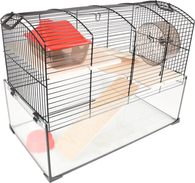 Cage hamster Flamingo – vitru 1 – cage hamster avec fond en verre – cage complète avec roue d'exercice, plateformes et accessoires – noir – 51,5x29x40 cm – qualité européenne