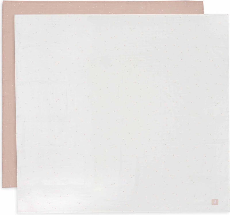 Jollein - tissu hydrophile grand 115x115cm - lange - coton doux - 2 pièces - rose sauvage scintillant