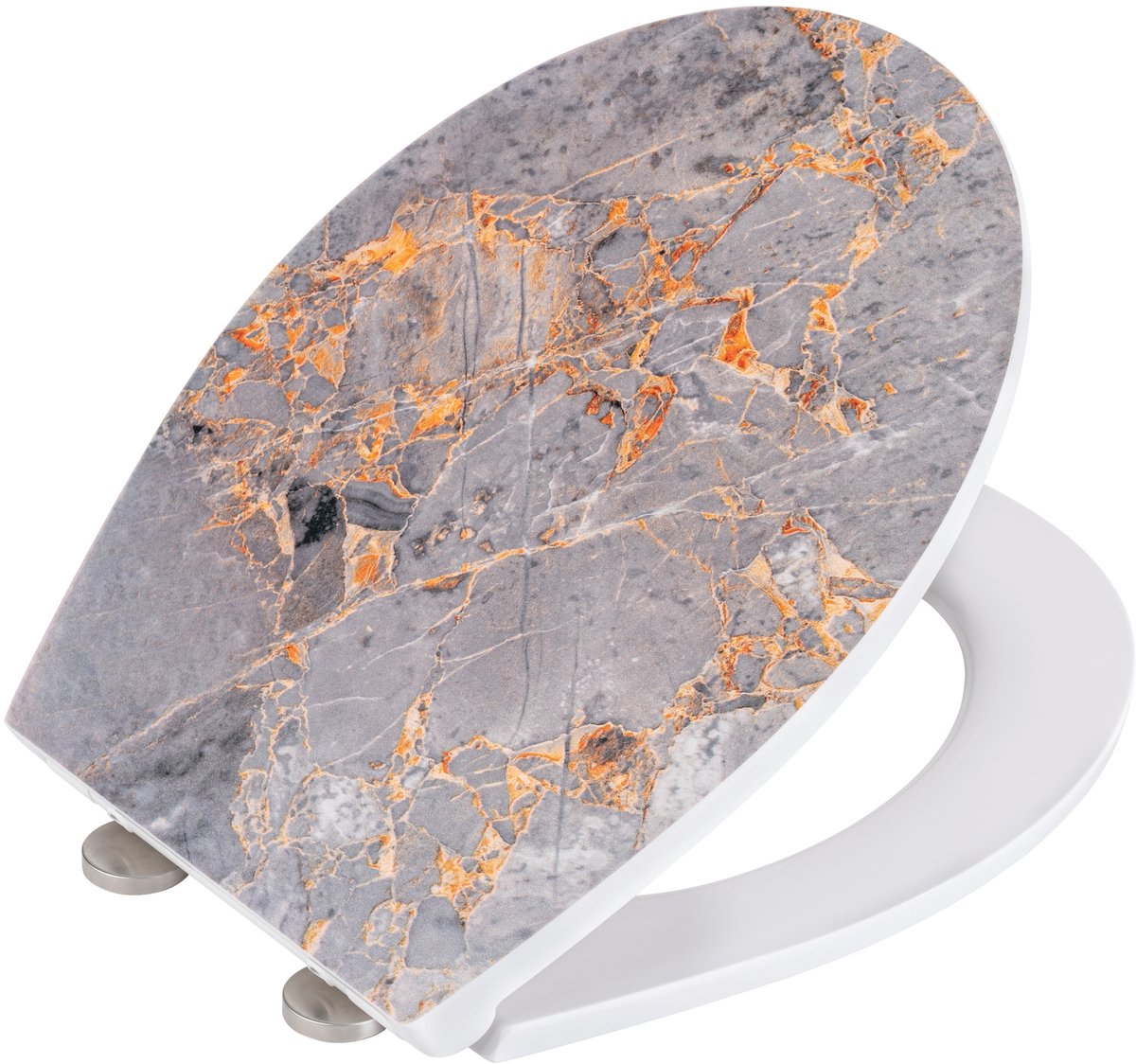 Abattant WC Wenko marbre gris - duroplastique antibactérien avec impression structurée - fermeture soft-close easy-close - fixation fix-clip en acier inoxydable - décor abattant WC avec structure - abattant WC avec impression