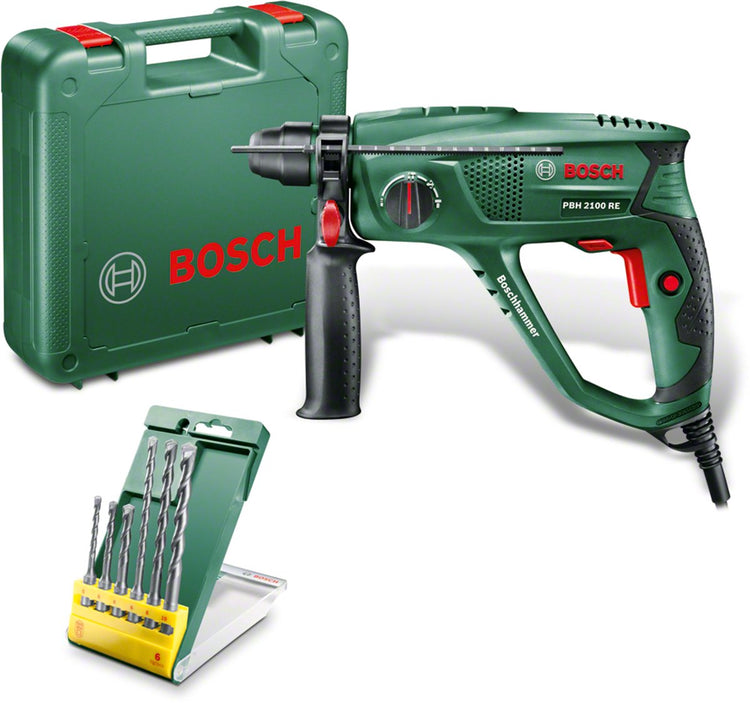 Bosch vert pbh 2100 re marteau perforateur | + coffret 6 pièces promoline sds plus s2 - 06033a9303
