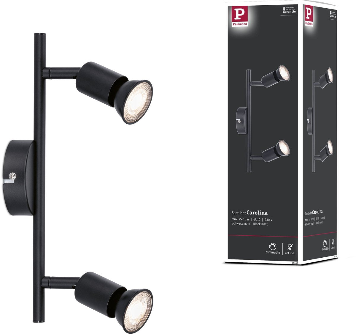 Projecteur Paulmann carolina gu10 230v max. 2x10w dimmable noir mat