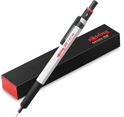 Porte-mine Rotring 500 | Mine graphite hb 0,5 mm | | manchon en plastique hexagonal blanc et poignée en métal avec structure antidérapante