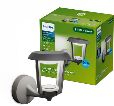 Philips LED Applique Philips Nuvy - éclairage extérieur - capteur crépusculaire - lumière blanc chaud : 2700k - anthracite - revêtement Powershield - longue durée de vie