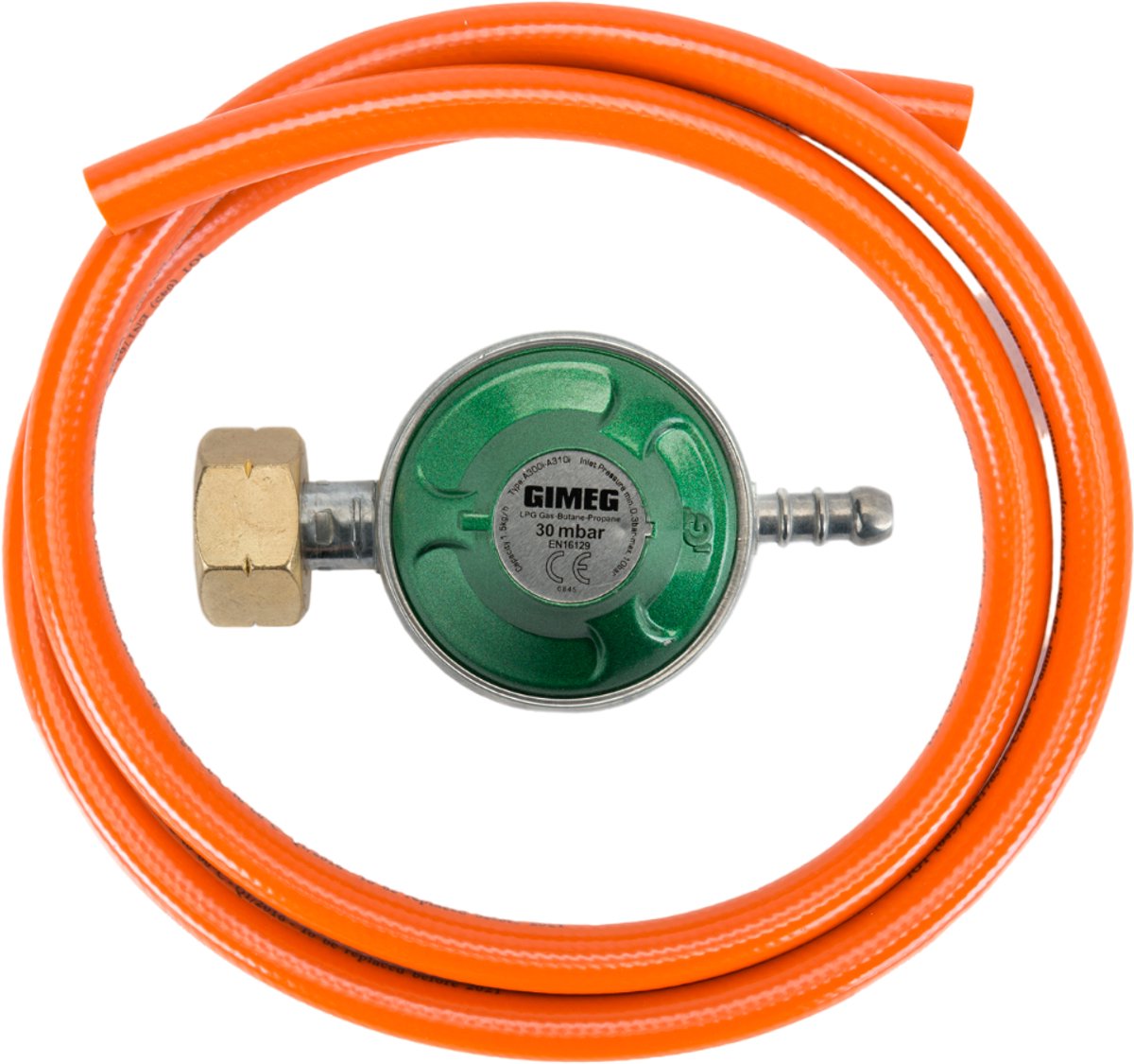 Gimeg ensemble détendeur de pression de gaz - 30 mbar - combinaison x raccord cannelé - tuyau 150 cm