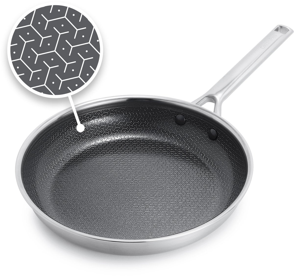 Poêle Greenpan apex 28 cm - nid d'abeille - céramique - sans PFA - poêle à induction - passe au four jusqu'à 220°c - passe au lave-vaisselle - poignées inox - inox