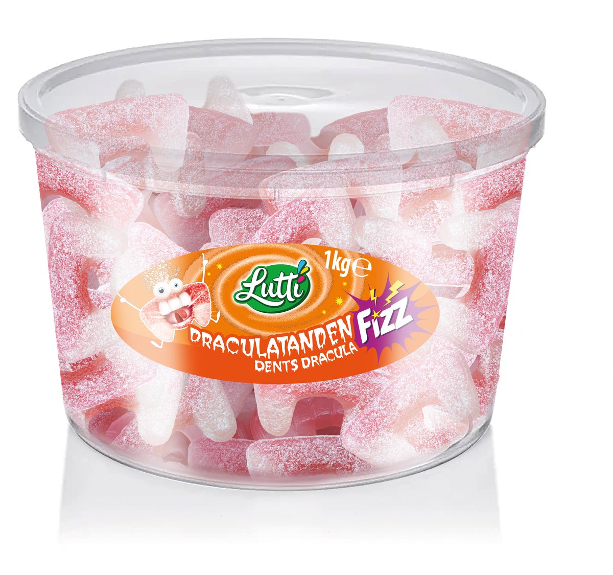 Lutti - végétalien - aigre - dents de dracula - saveur fraise - silo - 1kg