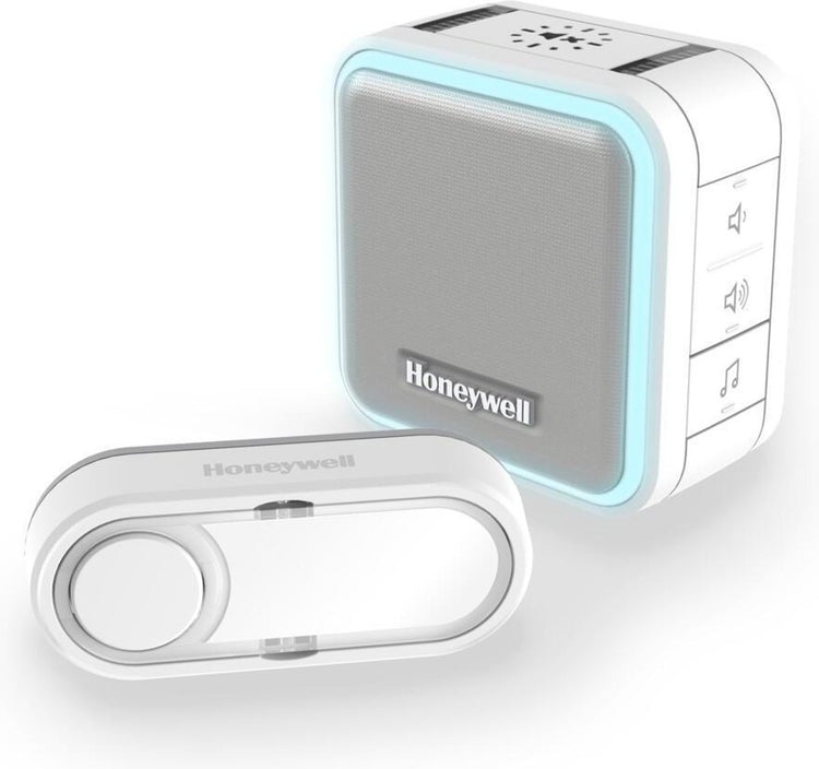 Sonnette portable sans fil Honeywell Elektrobert DC515S avec lumière halo, mode veille et bouton-poussoir horizontal 6 mélodies 84 dB 150 mètres blanc