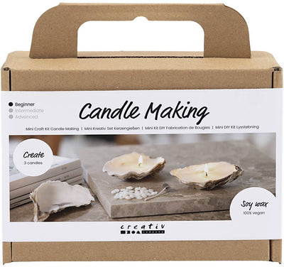 Creativ company mini hobby set fabrication de bougies, bougies de soja en coquilles d'huîtres, blanc cassé, 1 boîte
