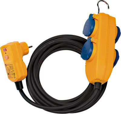 Câble adaptateur de protection Brennerstuhl fi ip54 avec bloc d'alimentation (rallonge 4 voies pour extérieur ip54, câble de 5 m, avec interrupteur de protection individuelle)