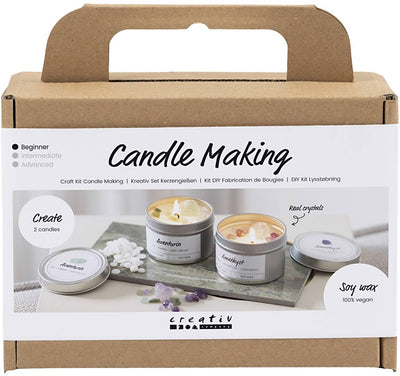 Creativ company mini hobby set fabrication de bougies, bougie de soja avec aventurine et améthyste, crème, blanc cassé, 1 boîte