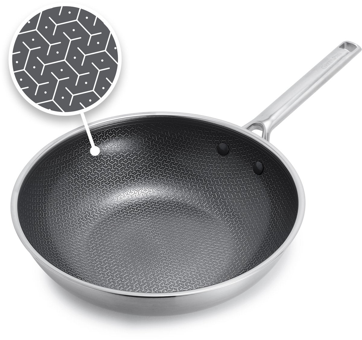 Wok Greenpan apex - 28 cm - sans PFA - wok à induction - céramique - nid d'abeille - passe au four jusqu'à 220°c - passe au lave-vaisselle - poignées en inox - inox