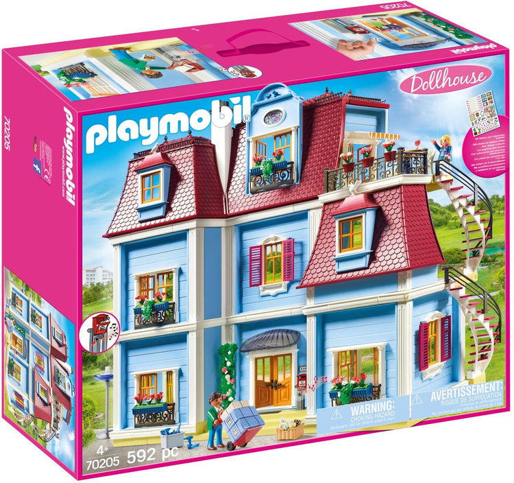 Maison de poupée Playmobil - grand manoir - avec toit-terrasse, escalier en colimaçon, sonnette fonctionnelle et boîte aux lettres à ouvrir - 70205