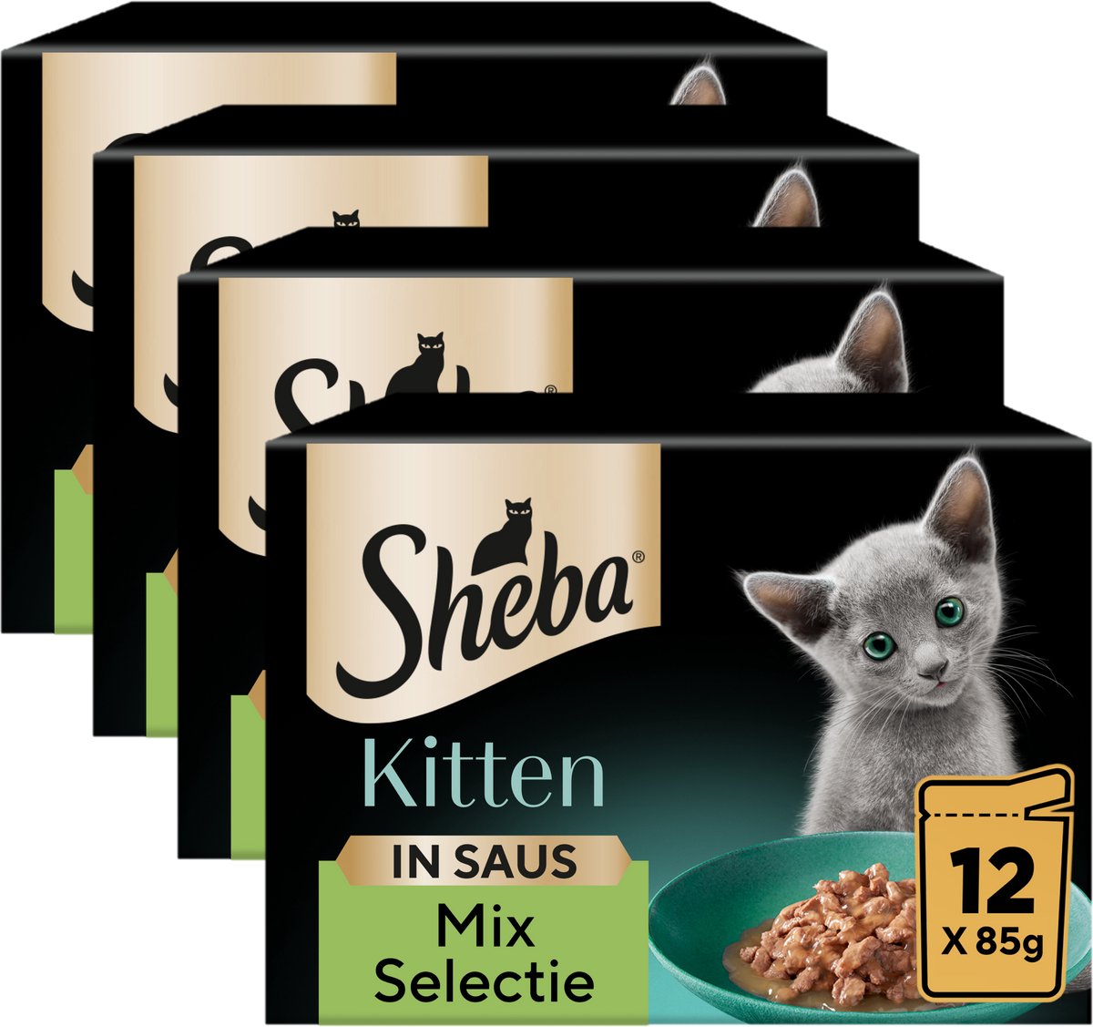Nourriture pour chat Sheba - sélection de mélanges pour chatons en sauce au poulet saumon - sachets repas 48x85gr
