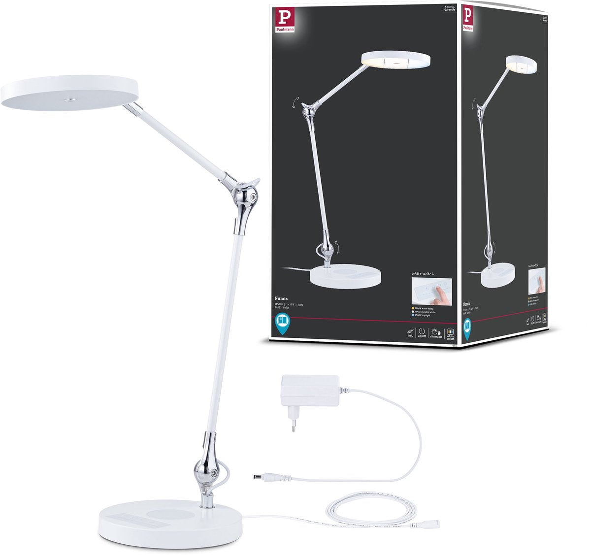 Paulmann lampe de bureau LED numis blanc interrupteur 1000lm 11w blanc