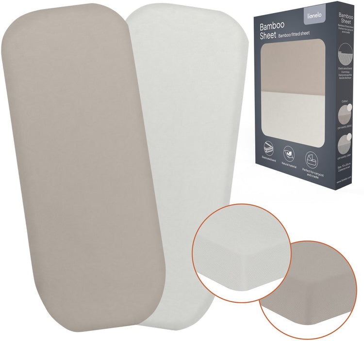 Lionelo ensemble de 2 draps-housses en bambou 70x28 cm pour lit de voyage - draps pour lit bébé - viscose de bambou, avec élastique, doux et respirant - convient aux matelas jusqu'à 10 cm - respectueux de l'environnement