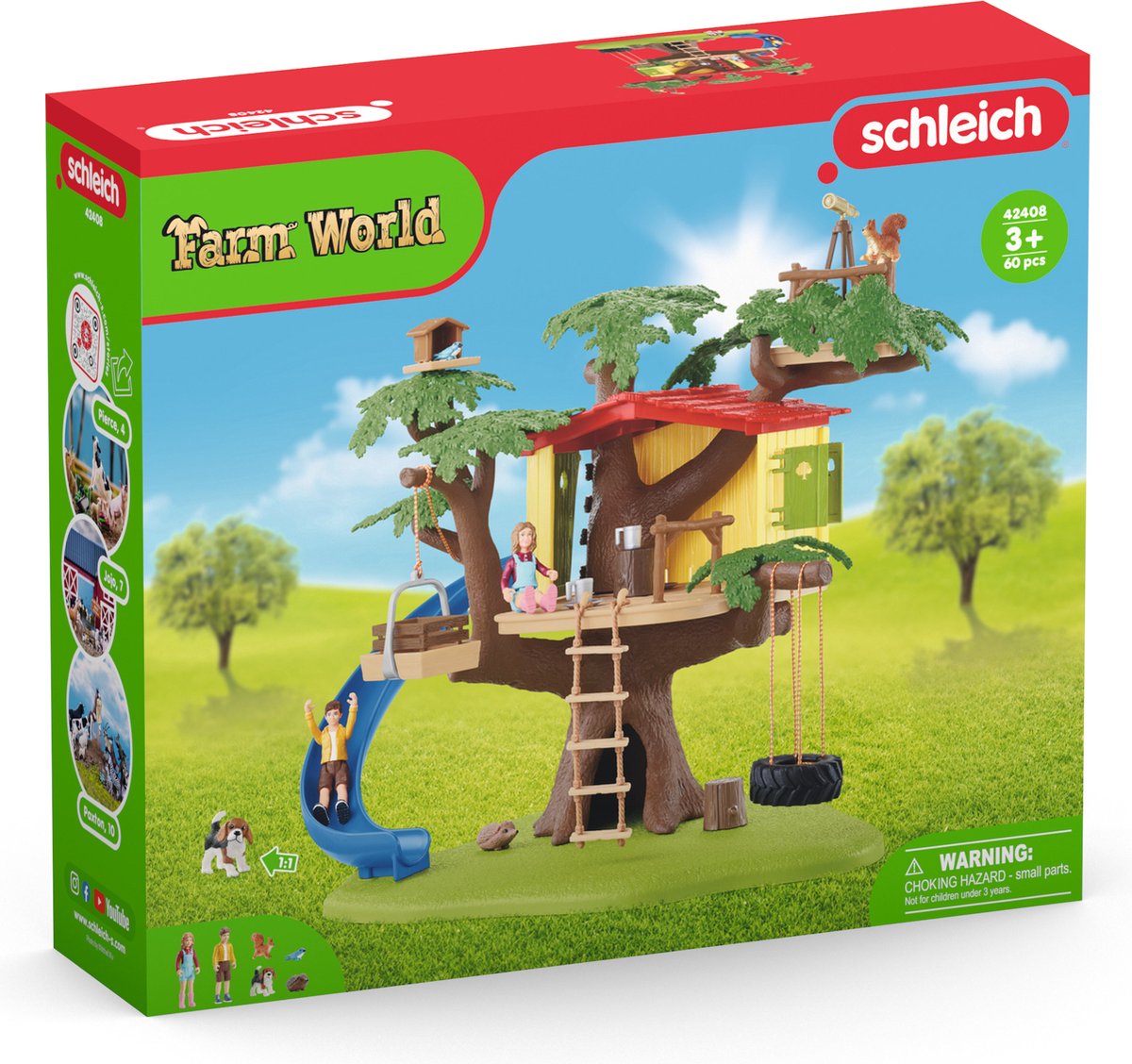 Schleich Farm World - Cabane aventureuse dans les arbres - Ensemble de figurines - Jouets pour enfants pour garçons et filles - 3 à 8 ans - 28 pièces