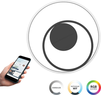 Plafonnier Eglo connect.z calagrano-z - ø 45 cm - noir|blanc - lumière blanche rgb réglable - dimmable - zigbee