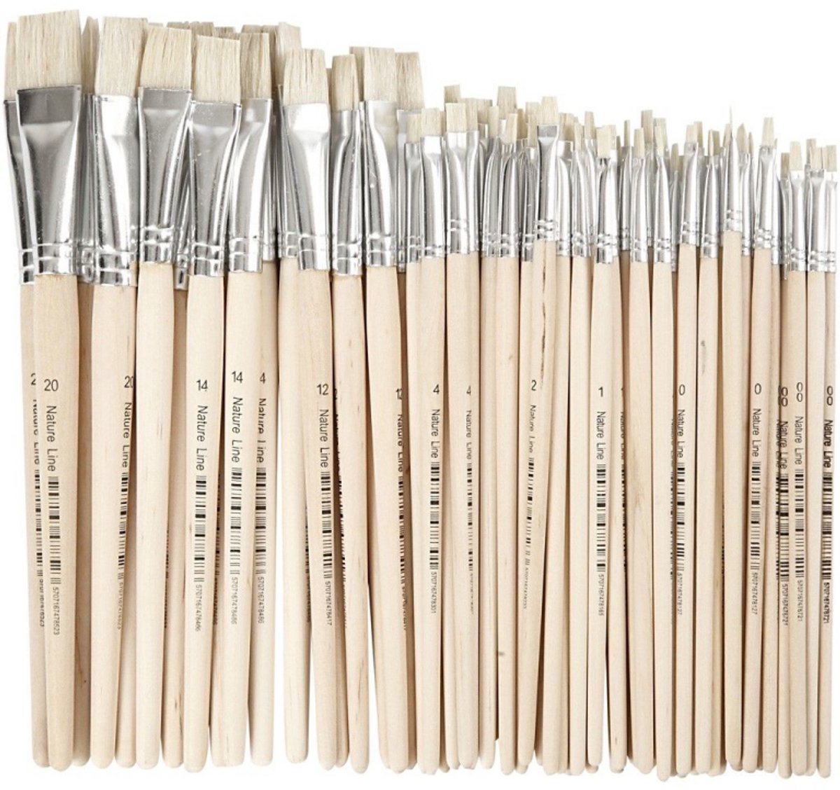 Creativ Company Nature Line Brosses, DIM 00 + 0 + 1 + 2 + 4 + 12 + 14 + 20, l: 18-22 cm, b: 3-20 mm, plat, 68 pièces 1 boîte
