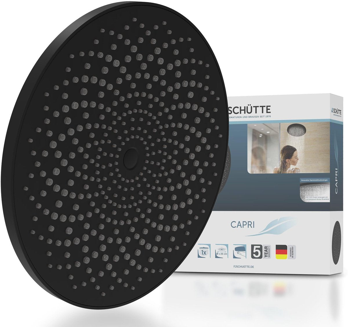 Douche de tête Schütte Capri - pomme de douche ronde - ø 26 cm - noir mat