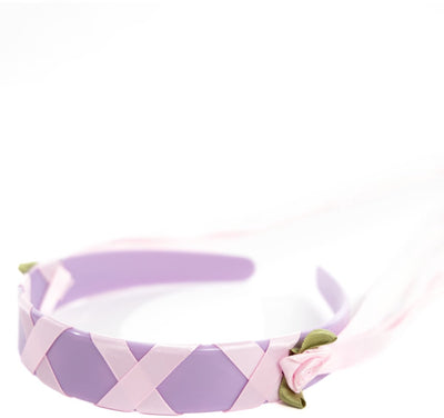 Petites aventures - bandeau Raiponce - diadème en satin lilas avec rubans roses