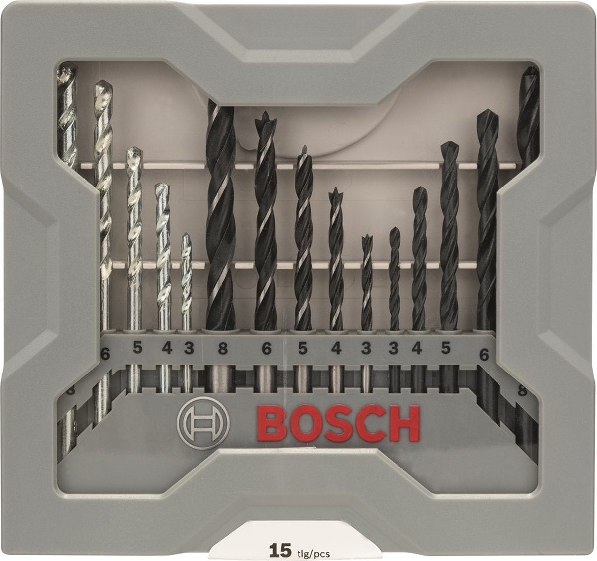 Jeu de forets Bosch - 15 pièces composé de 5 forets à métaux, 5 forets à maçonnerie et 5 forets à bois