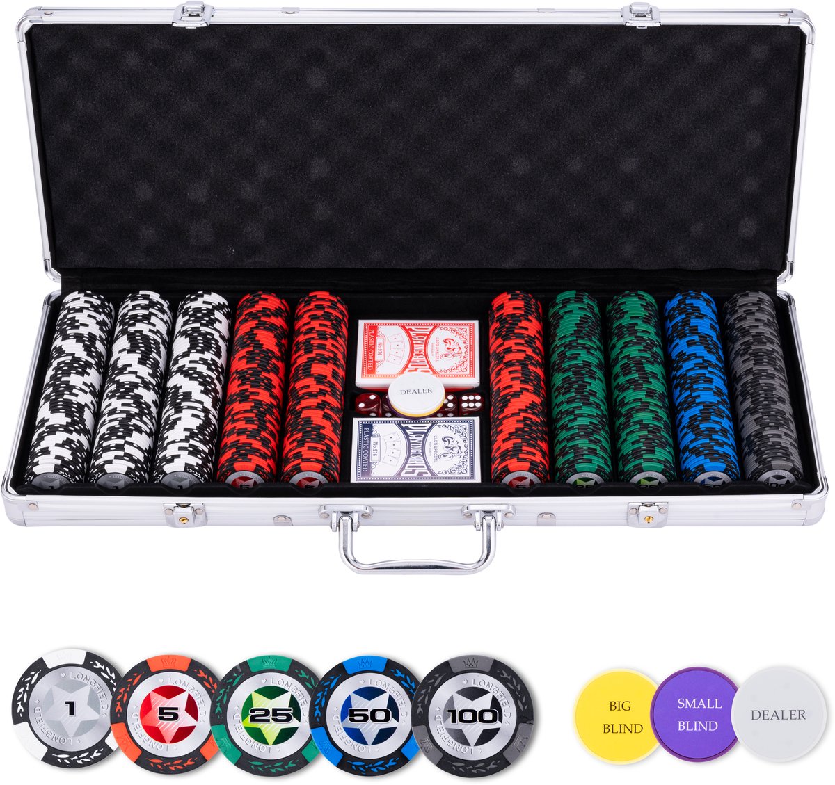 Set de poker Engelhart dans un coffret en argent, faible mise 500 jetons (14 grammes) -